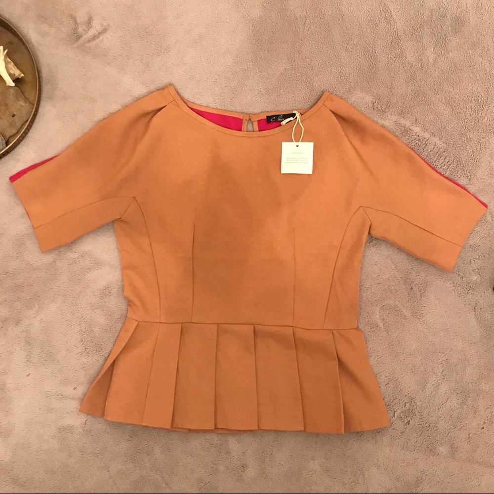C. Luce Colorblock Peplum Top Tan/Pink Size S